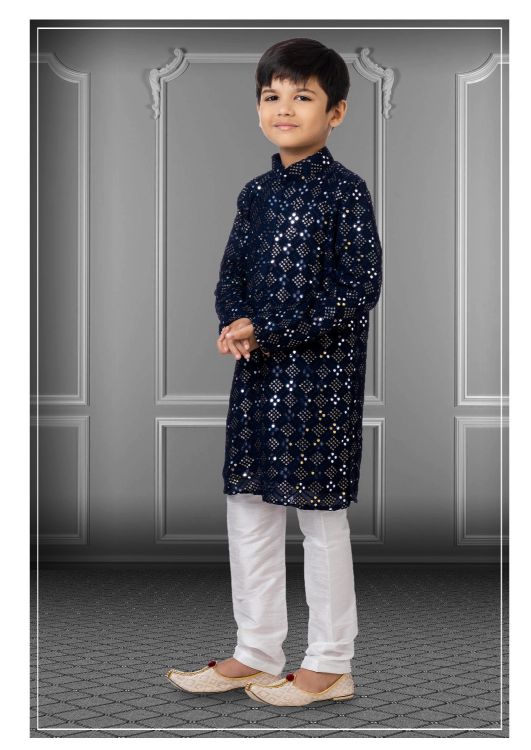 Picture of Elegant Georgette Embroidered Navy Blue Kurta Pajama