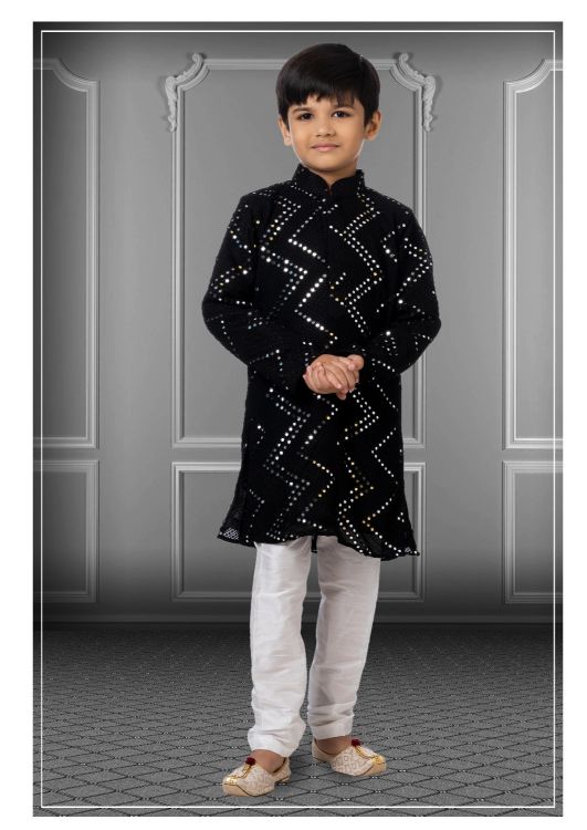 Picture of Exquisite Georgette Embroidered Black Kurta Pajama