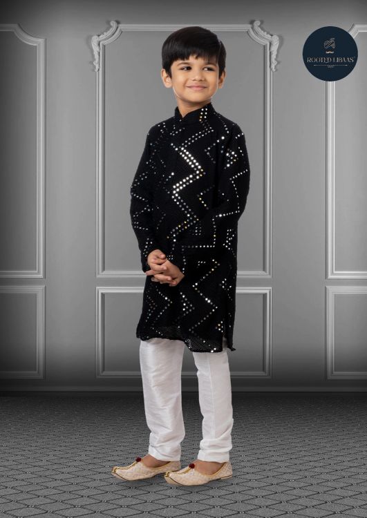 Picture of Exquisite Georgette Embroidered Black Kurta Pajama