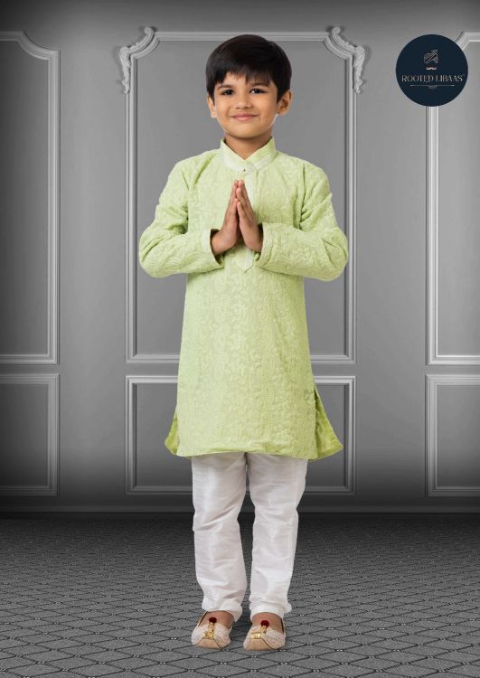 Picture of Stunning Georgette Embroidered Light Green Kurta Pajama