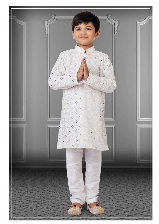 Picture of Lovely Georgette Embroidered White Kurta Pajama