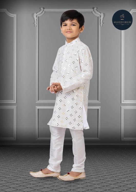 Picture of Lovely Georgette Embroidered White Kurta Pajama