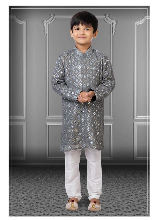 Picture of Radiant Georgette Embroidered Grey Kurta Pajama