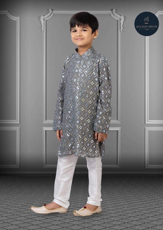 Picture of Radiant Georgette Embroidered Grey Kurta Pajama