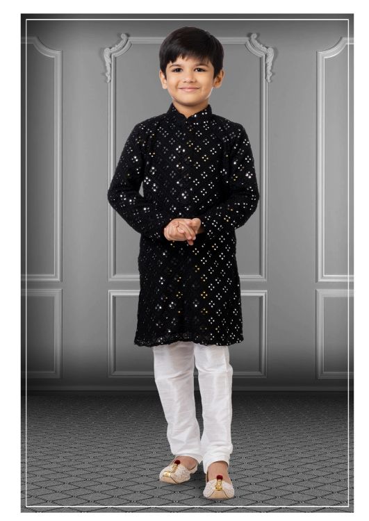 Picture of Classy Georgette Embroidered Black Kurta Pajama