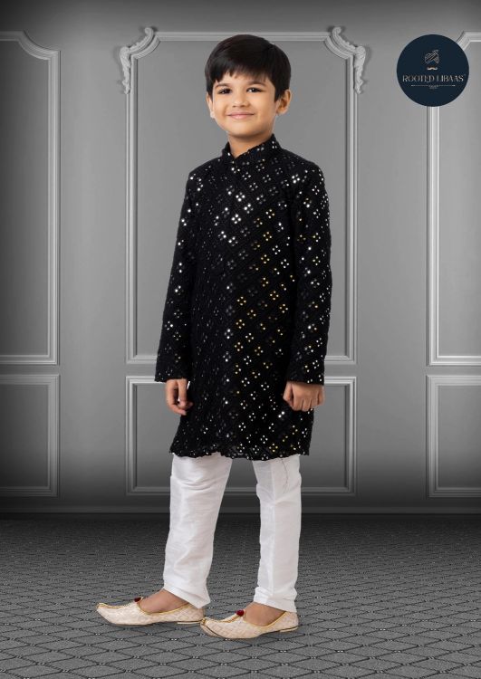 Picture of Classy Georgette Embroidered Black Kurta Pajama