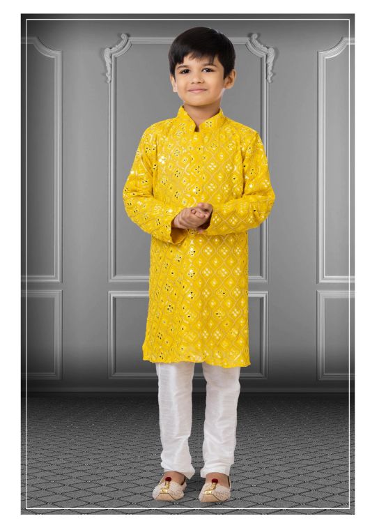 Picture of Marvelous Georgette Embroidered Yellow Kurta Pajama