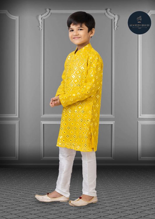 Picture of Marvelous Georgette Embroidered Yellow Kurta Pajama