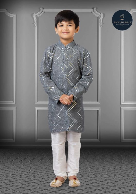 Picture of Appealing Georgette Embroidered Grey Kurta Pajama