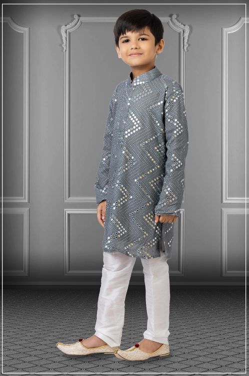 Picture of Appealing Georgette Embroidered Grey Kurta Pajama