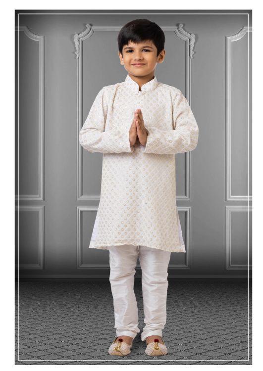 Picture of Fine Georgette Embroidered Cream Kurta Pajama