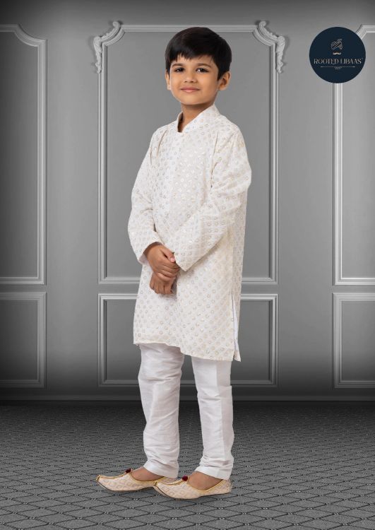 Picture of Fine Georgette Embroidered Cream Kurta Pajama