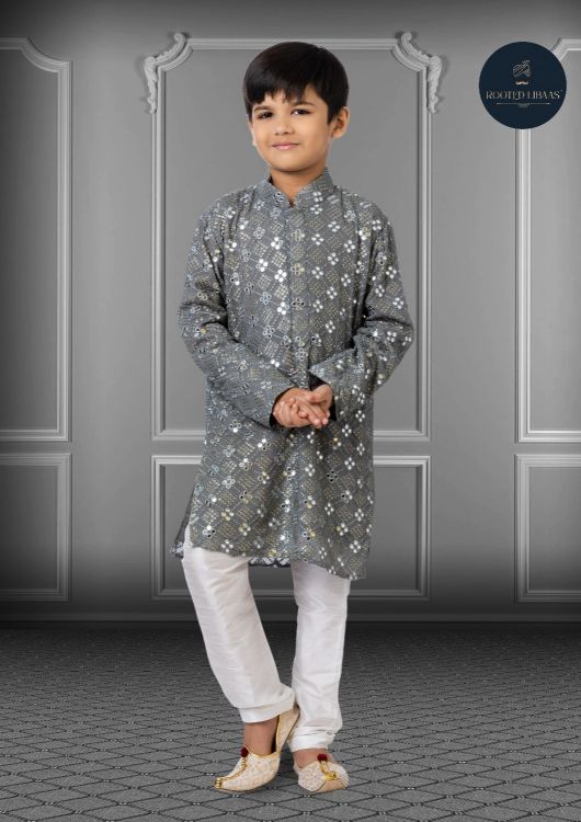 Picture of Gorgeous Georgette Embroidered Grey Kurta Pajama