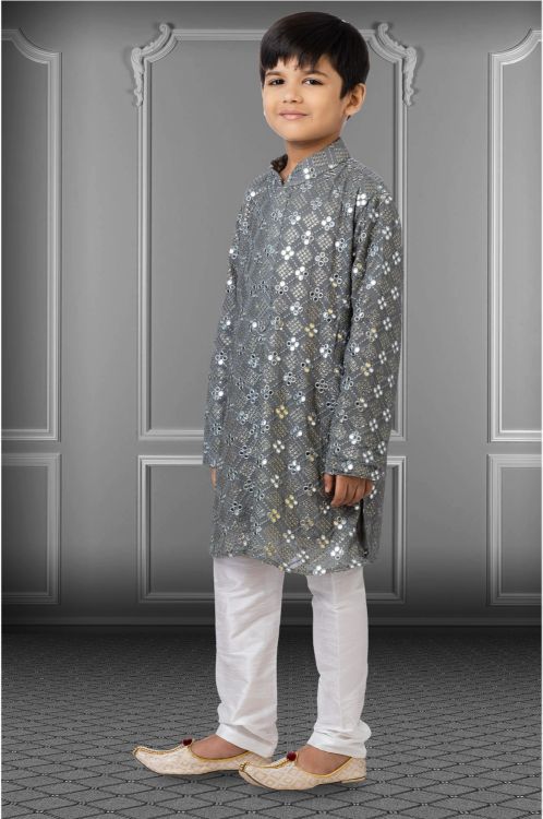 Picture of Gorgeous Georgette Embroidered Grey Kurta Pajama