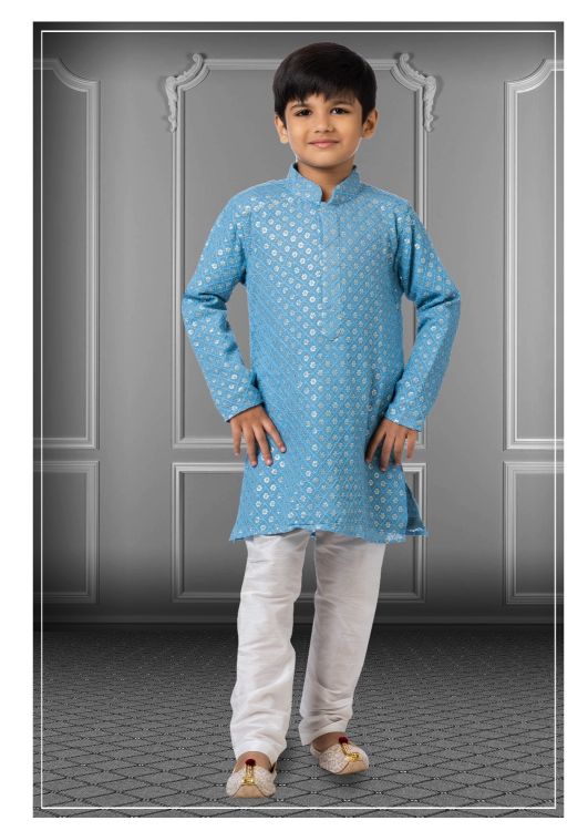 Picture of Statuesque Georgette Embroidered Blue Kurta Pajama