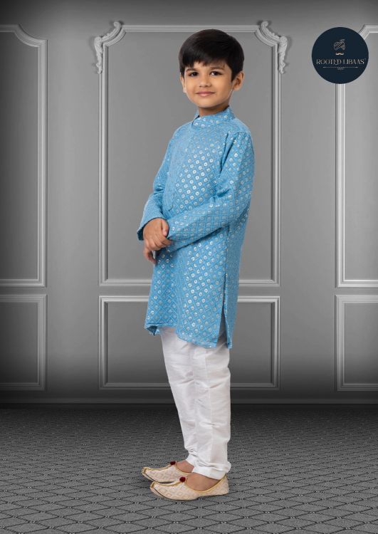 Picture of Statuesque Georgette Embroidered Blue Kurta Pajama