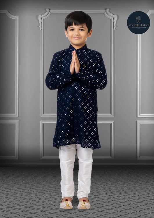 Picture of Wonderful Georgette Embroidered Navy Blue Kurta Pajama