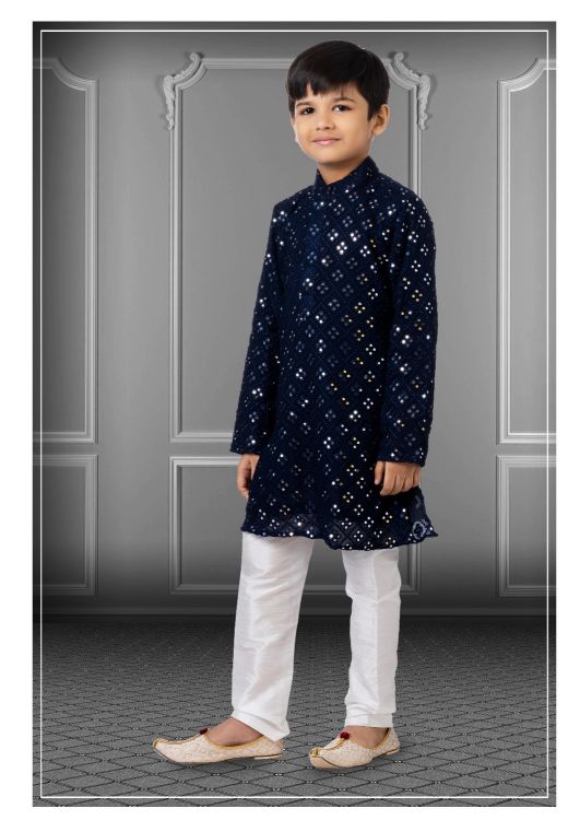 Picture of Wonderful Georgette Embroidered Navy Blue Kurta Pajama
