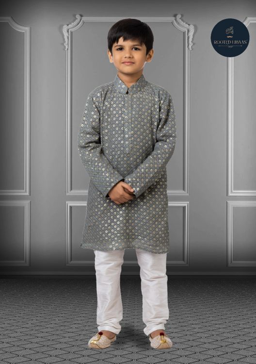 Picture of Exquisite Georgette Embroidered Grey Kurta Pajama