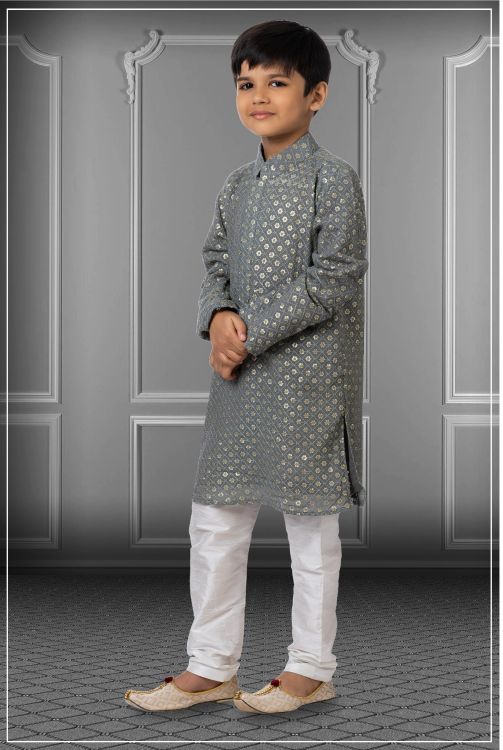 Picture of Exquisite Georgette Embroidered Grey Kurta Pajama