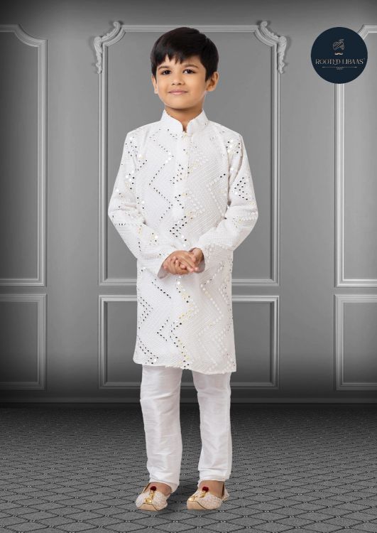 Picture of Pretty Georgette Embroidered White Kurta Pajama