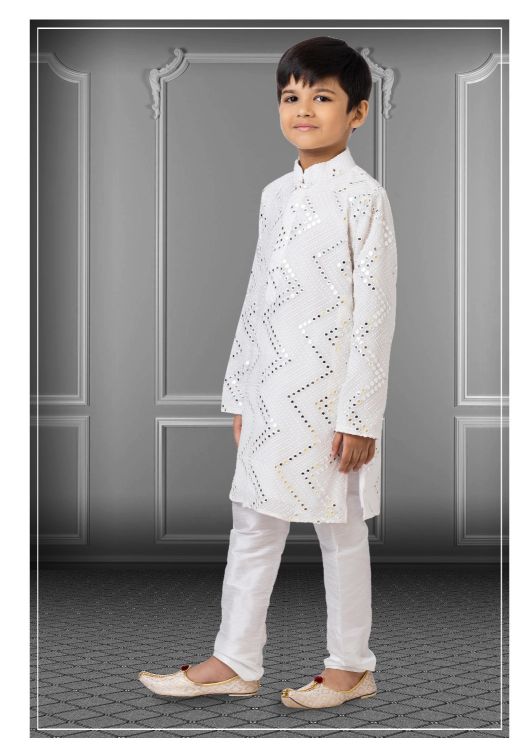 Picture of Pretty Georgette Embroidered White Kurta Pajama