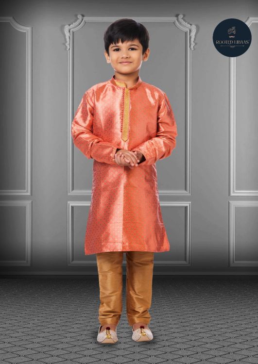 Picture of Magnificent Jacquard Silk Orange Kurta Pajama