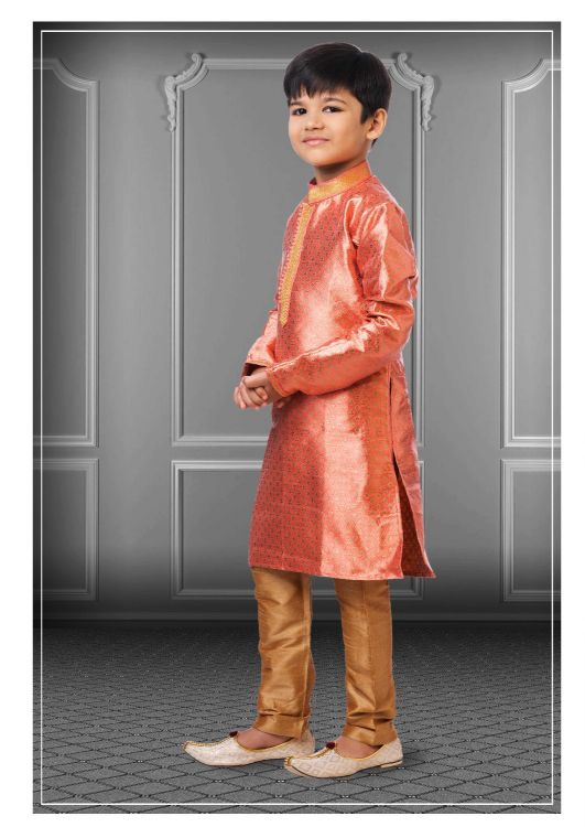 Picture of Magnificent Jacquard Silk Orange Kurta Pajama