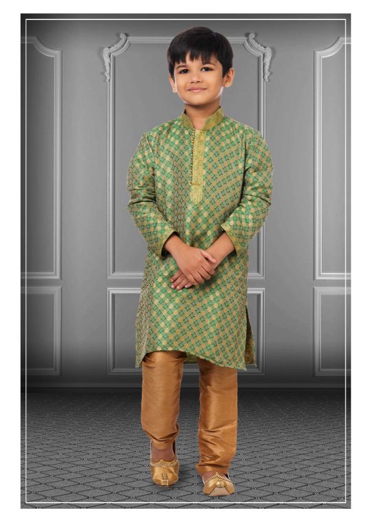 Picture of Shapely Jacquard Silk Green Kurta Pajama