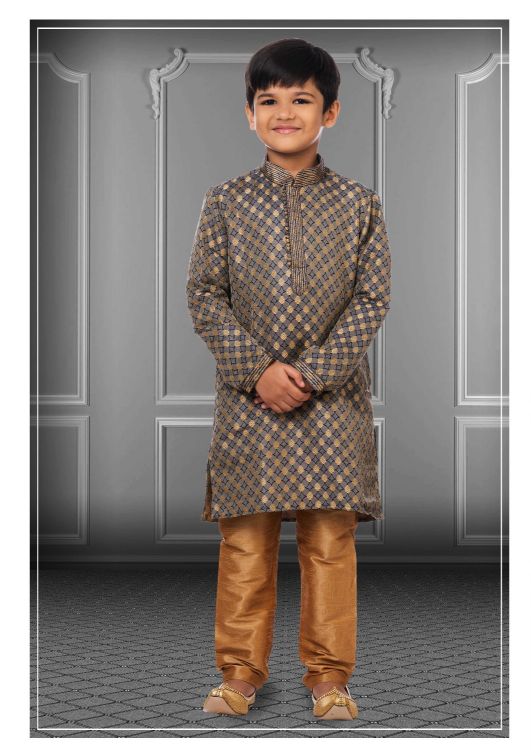 Picture of Resplendent Jacquard Silk Grey Kurta Pajama
