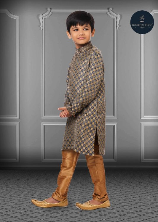 Picture of Resplendent Jacquard Silk Grey Kurta Pajama