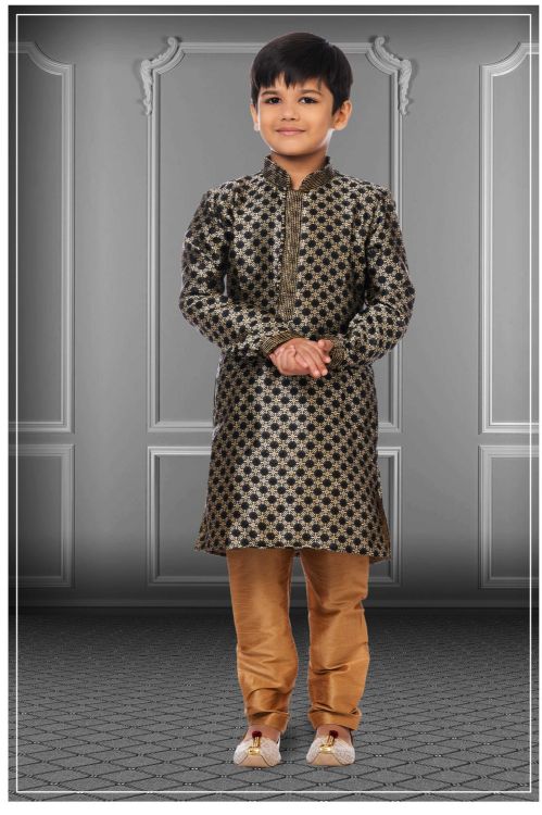 Picture of Classy Jacquard Silk Black Kurta Pajama