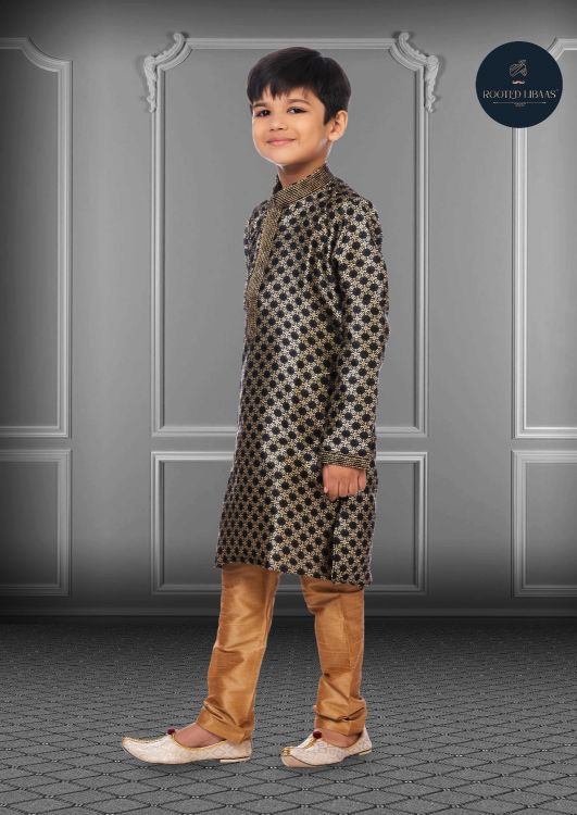 Picture of Classy Jacquard Silk Black Kurta Pajama