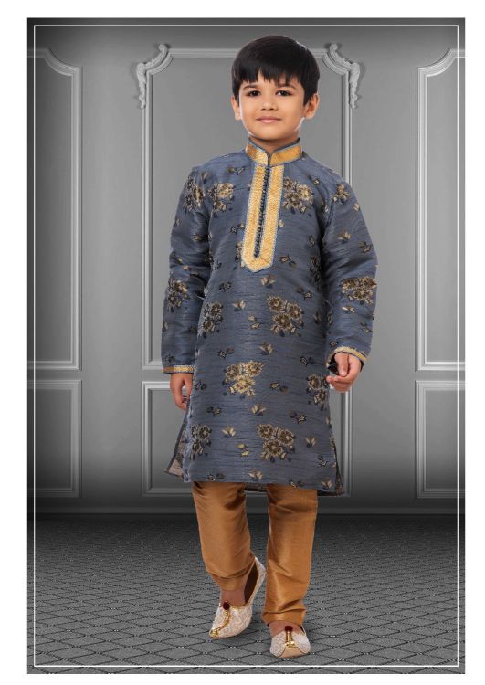 Picture of Enticing Jacquard Silk Grey Kurta Pajama