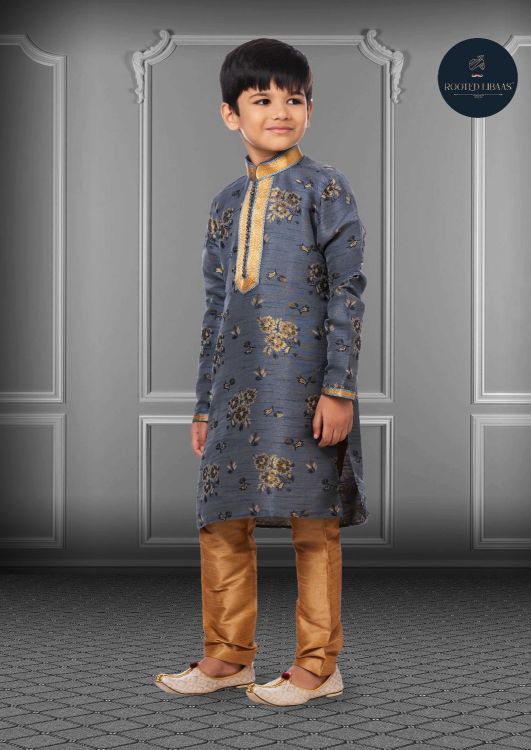 Picture of Enticing Jacquard Silk Grey Kurta Pajama