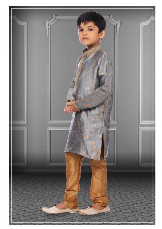 Picture of Elegant Jacquard Silk Grey Kurta Pajama