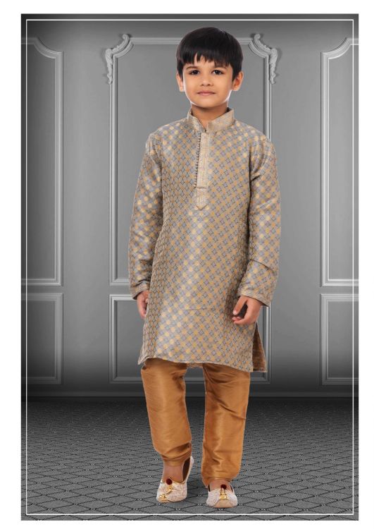 Picture of Nice Jacquard Silk Grey Kurta Pajama