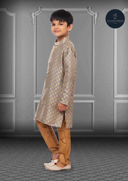 Picture of Nice Jacquard Silk Grey Kurta Pajama