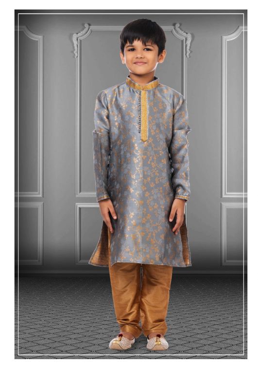 Picture of Amazing Jacquard Silk Grey Kurta Pajama