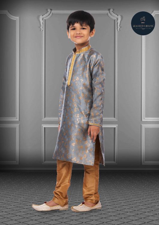 Picture of Amazing Jacquard Silk Grey Kurta Pajama