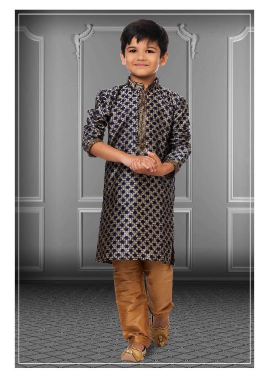 Picture of Sublime Jacquard Silk Navy Blue Kurta Pajama