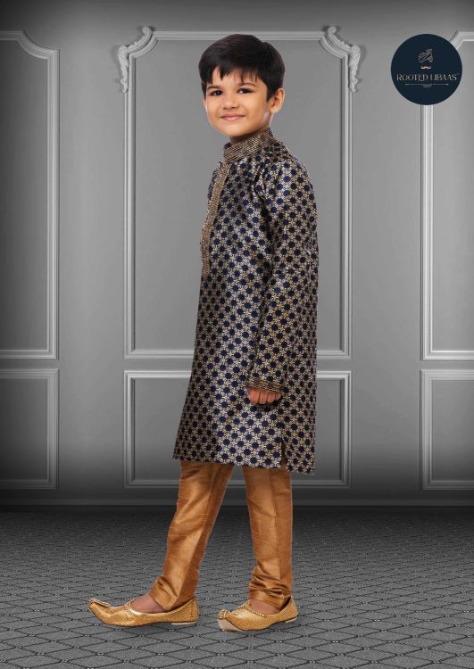 Picture of Sublime Jacquard Silk Navy Blue Kurta Pajama