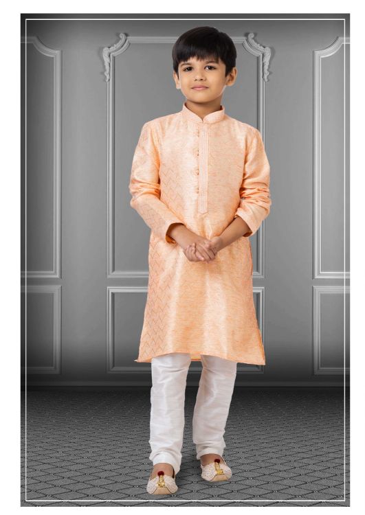 Picture of Resplendent Linen Silk Peach Puff Kurta Pajama