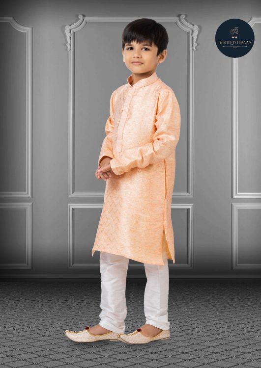 Picture of Resplendent Linen Silk Peach Puff Kurta Pajama