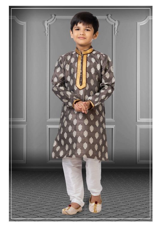 Picture of Delightful Jacquard Silk Grey Kurta Pajama