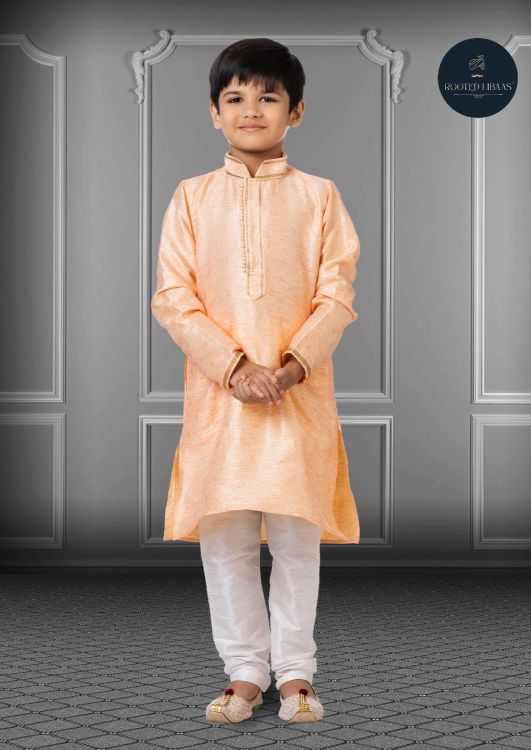 Picture of Excellent Linen Silk Peach Puff Kurta Pajama