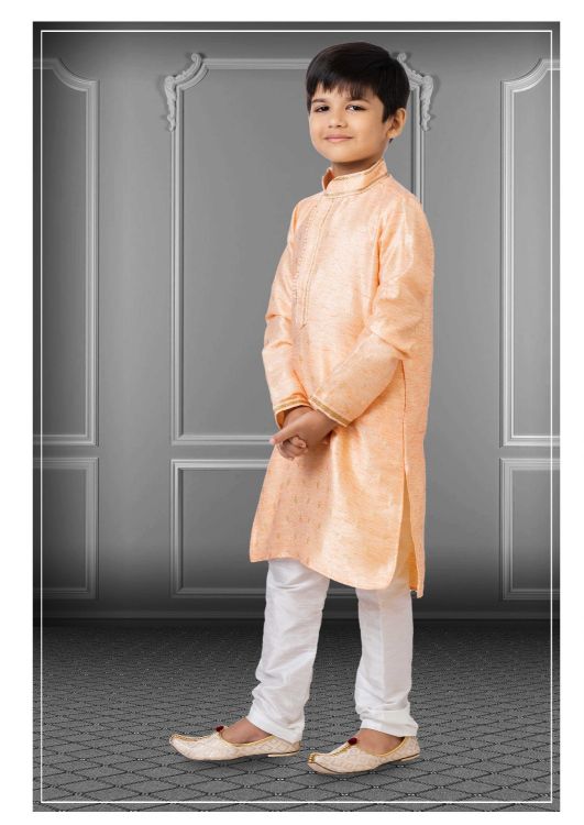 Picture of Excellent Linen Silk Peach Puff Kurta Pajama