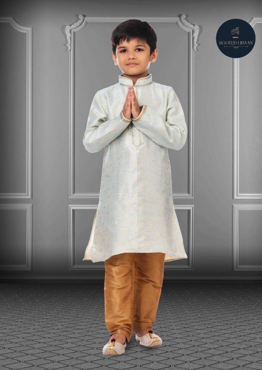 Picture of Fascinating Linen Silk Sky Blue Kurta Pajama