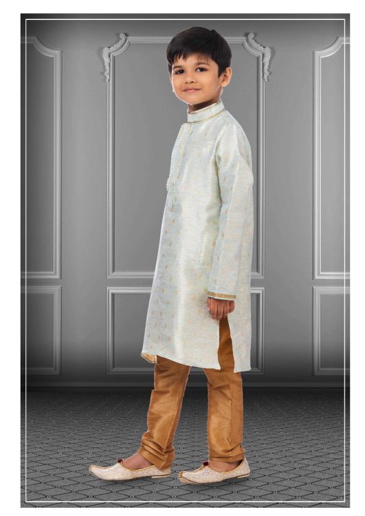 Picture of Fascinating Linen Silk Sky Blue Kurta Pajama