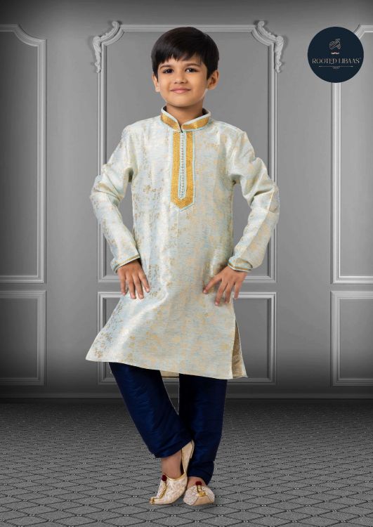 Picture of Good Looking Linen Silk Sky Blue Kurta Pajama